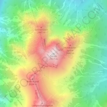Topografische Karte Serles, Höhe, Relief