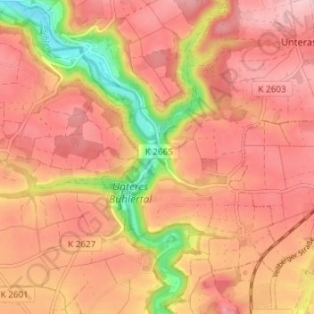 Topografische Karte Oberscheffach, Höhe, Relief