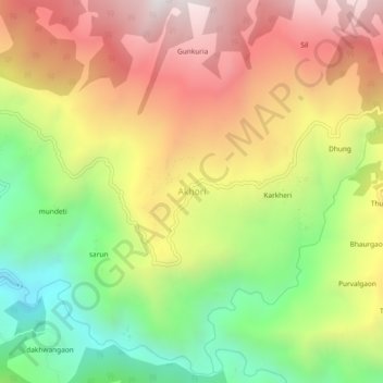 Topografische Karte Akhori, Höhe, Relief