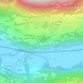 Topografische Karte Castelvetro, Höhe, Relief