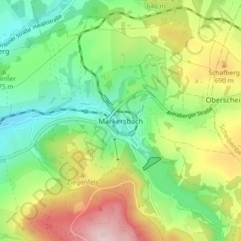 Topografische Karte Markersbach, Höhe, Relief