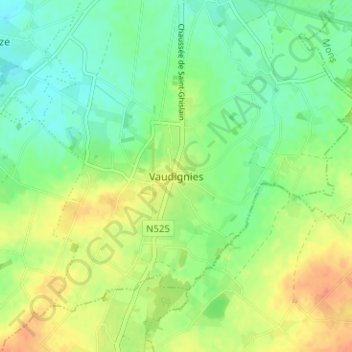 Topografische Karte Vaudignies, Höhe, Relief