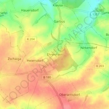 Topografische Karte Ehrenhain, Höhe, Relief