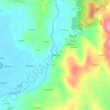 Topografische Karte A Reigada, Höhe, Relief