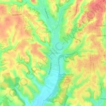 Topografische Karte Pantan Monastero, Höhe, Relief