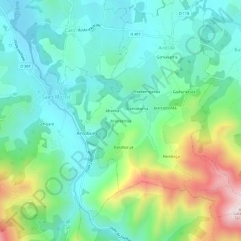 Topografische Karte Xiranberroa, Höhe, Relief