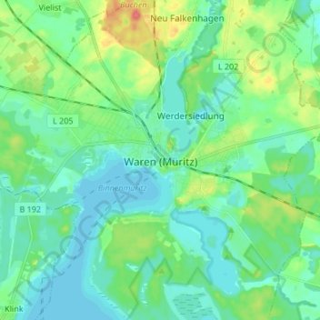 Topografische Karte Waren (Müritz), Höhe, Relief