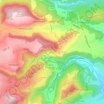Topografische Karte Roussat, Höhe, Relief