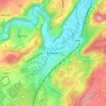 Topografische Karte Barvaux, Höhe, Relief