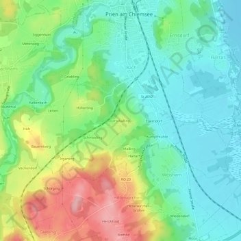 Topografische Karte Urschalling, Höhe, Relief