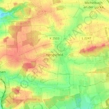 Topografische Karte Hengstfeld, Höhe, Relief