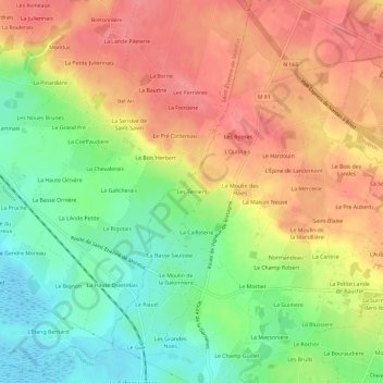 Topografische Karte Les Terriers, Höhe, Relief