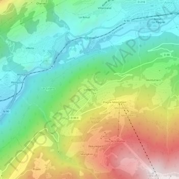 Topografische Karte Longefoy, Höhe, Relief