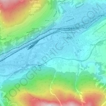 Topografische Karte Glis, Höhe, Relief