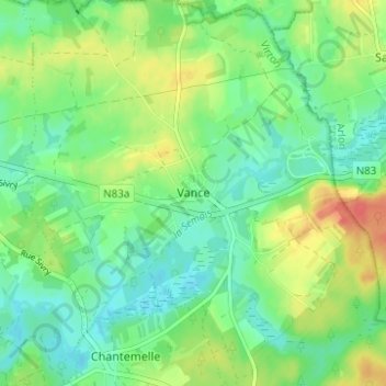 Topografische Karte Vance, Höhe, Relief