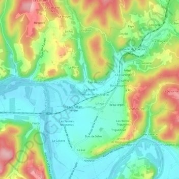Topografische Karte La Prade, Höhe, Relief