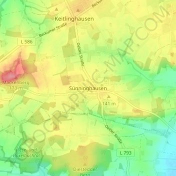 Topografische Karte Sünninghausen, Höhe, Relief