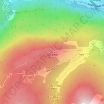 Topografische Karte Testa d'Arpy, Höhe, Relief