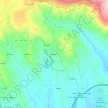Topografische Karte Abrigueiro, Höhe, Relief