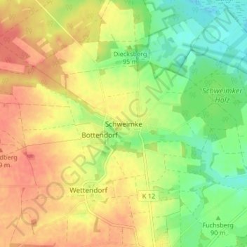 Topografische Karte Schweimke, Höhe, Relief
