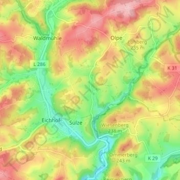 Topografische Karte Selbach, Höhe, Relief