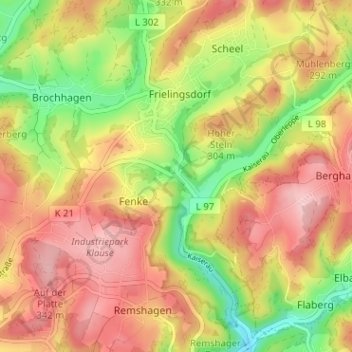 Topografische Karte Kuhlbach, Höhe, Relief