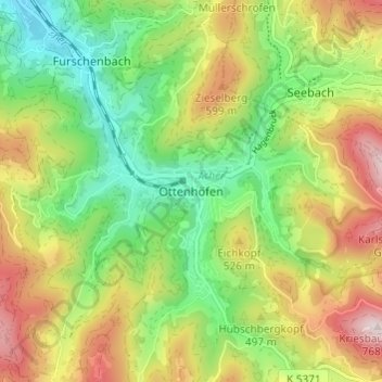 Topografische Karte Ottenhöfen, Höhe, Relief
