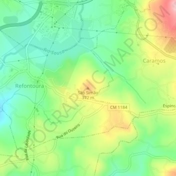 Topografische Karte São Simão, Höhe, Relief