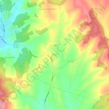 Topografische Karte Polac, Höhe, Relief