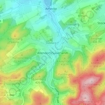Topografische Karte Allendorf (Sauerland), Höhe, Relief