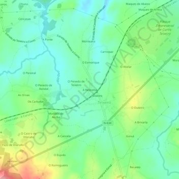 Topografische Karte A Restreba, Höhe, Relief