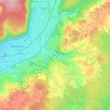 Topografische Karte Eichen, Höhe, Relief