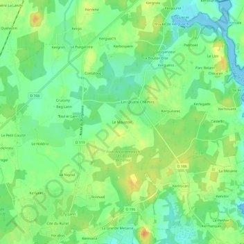 Topografische Karte Le Moustoir, Höhe, Relief