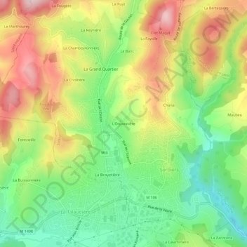 Topografische Karte L'Onzonnière, Höhe, Relief