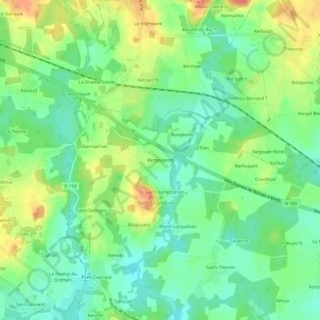 Topografische Karte Kersouarne, Höhe, Relief