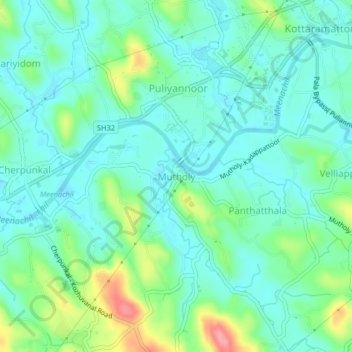 Topografische Karte Mutholy, Höhe, Relief