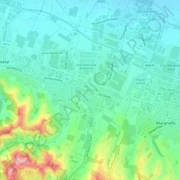 Topografische Karte Spezzano, Höhe, Relief