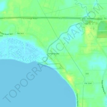 Topografische Karte Turtle Bayou, Höhe, Relief