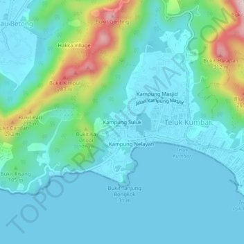 Topografische Karte Kampung Suluk, Höhe, Relief