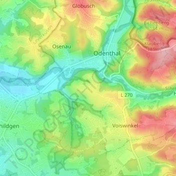 Topografische Karte Küchenberg, Höhe, Relief