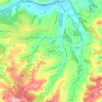 Topografische Karte Mühlematt, Höhe, Relief