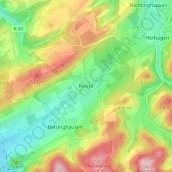 Topografische Karte Reiste, Höhe, Relief
