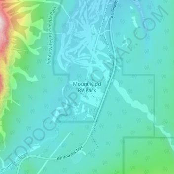 Topografische Karte Mount Kidd RV Park, Höhe, Relief