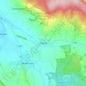 Topografische Karte Thüste, Höhe, Relief