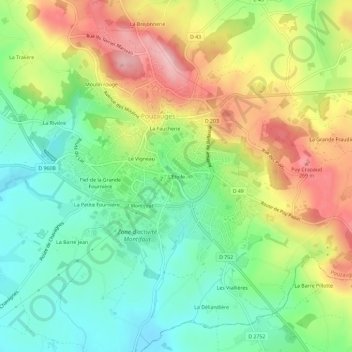 Topografische Karte L'Étoile, Höhe, Relief