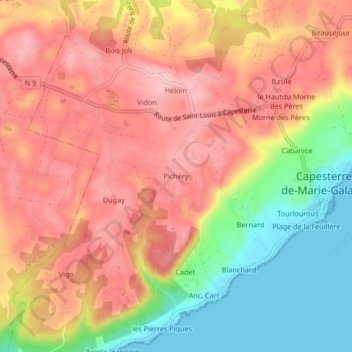 Topografische Karte Pichery, Höhe, Relief