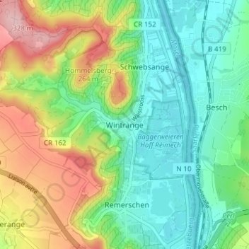 Topografische Karte Wintringen, Höhe, Relief