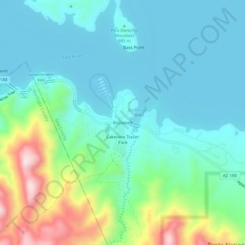 Topografische Karte Roosevelt, Höhe, Relief