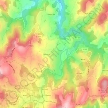 Topografische Karte Garnier, Höhe, Relief