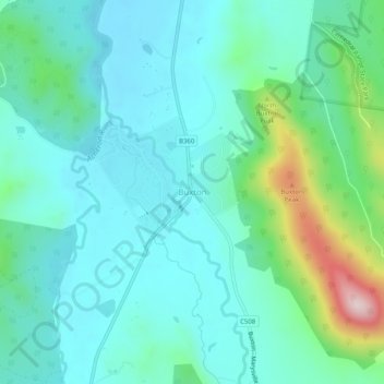 Topografische Karte Buxton, Höhe, Relief